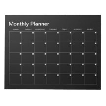 Schwarzes Minimalistisches Monatsplaner Notepad
