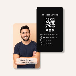Schwarzes minimalistisches QR-Code-Foto verbindet  Visitenkarte
