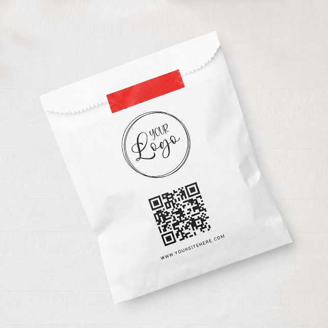 Schwarzes minimalistisches QR-Code-Logo Geschenktütchen (Black Logo Minimalist QR Code Small White Paper Shopping Bag)