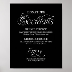 Schwarzes minimalistisches Signature-Cocktails-Hoc Poster