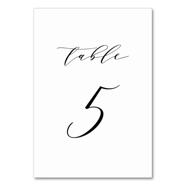 Schwarzes Minimalistisches Skript Hochzeit Tischnu Tischnummer (Vorderseite)