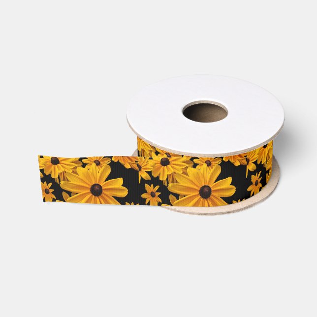 Schwarzes mit Augen Susan-Blumen-Satin-mit Ripsband (Spule)