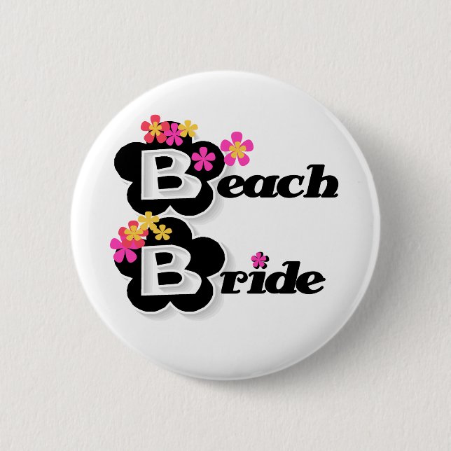 Schwarzes mit Blumen-Strand-Braut Button (Vorderseite)