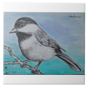 Schwarzes mit einer Kappe bedeckter Chickadee Fliese