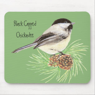 Schwarzes mit einer Kappe bedeckter Chickadee - Mousepad
