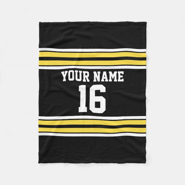 Schwarzes mit gelbem Weiß Stripes Team Jersey Fleecedecke (Vorderseite)
