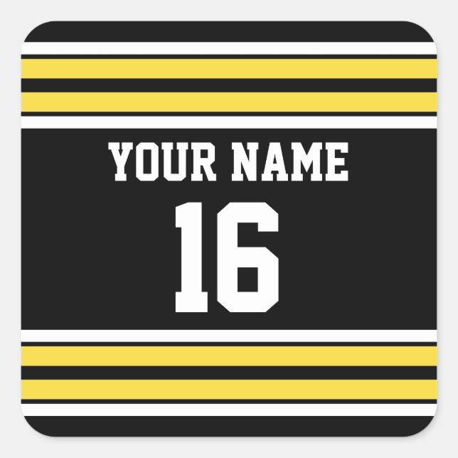 Schwarzes mit gelbem Weiß Stripes Team Jersey Quadratischer Aufkleber (Vorderseite)