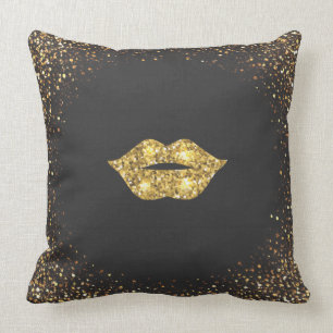 Schwarzes mit GoldGlitzer und den Goldlippen Kissen