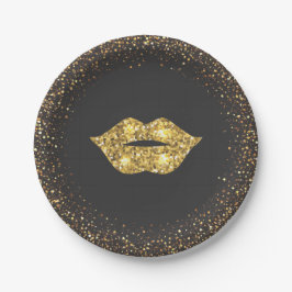 Schwarzes mit GoldGlitzer und den Goldlippen Pappteller