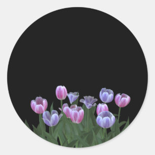 Schwarzes mit hübschen Tulpe-Blumen-Aufklebern Runder Aufkleber