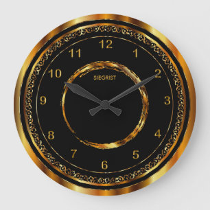 Schwarzes mit Imitat-metallischem Goldrahmen Große Wanduhr