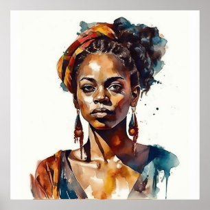 Schwarzes Modell Boho High Fashion Frau Wasserfarb Poster