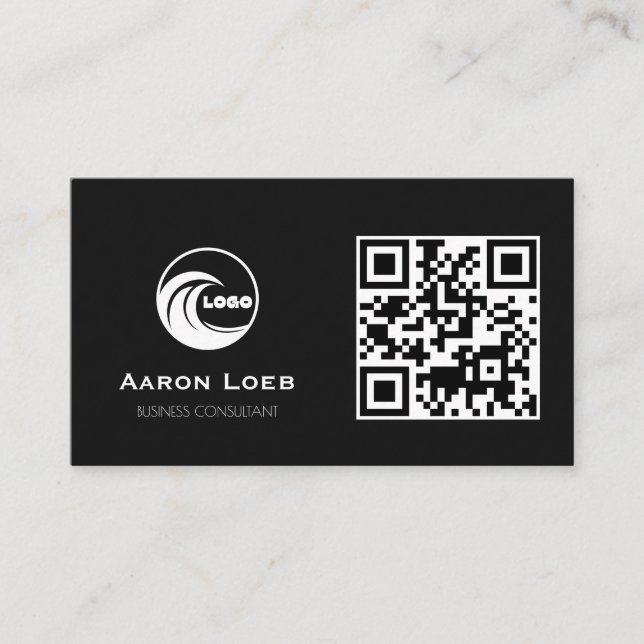 Schwarzes modernes Design| Visitenkarte mit QR-Cod (Vorderseite)