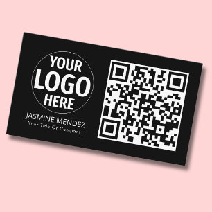Schwarzes modernes einfaches QR-Code-Logo Visitenkarte