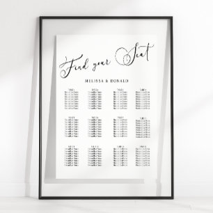 Schwarzes modernes einfaches Skript-Hochzeits-Sitz Poster