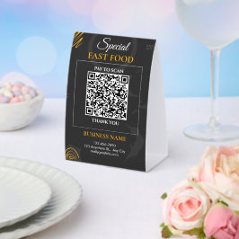 Schwarzes modernes Fast-Food-QR-Code-Zahlungsscan- Tischaufsteller