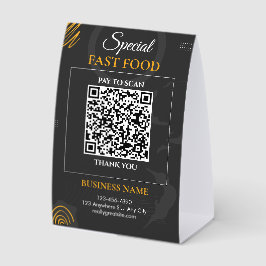 Schwarzes modernes Fast-Food-QR-Code-Zahlungsscan- Tischaufsteller