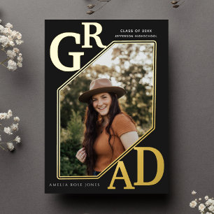 Schwarzes modernes Gold GRAD Abschlussfoto Folie  Folieneinladung