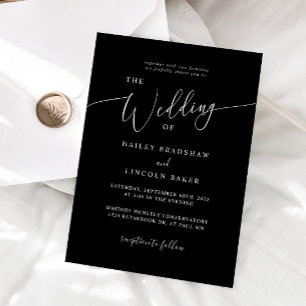 Schwarzes modernes Minimal-Foto Hochzeit Einladung