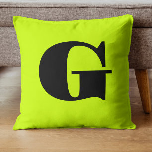 Schwarzes modernes Monogramm   Neon-Limettengelb Kissen