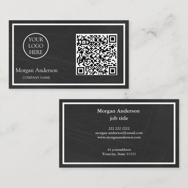 Schwarzes modernes professionelles QR-Code-Geschäf Visitenkarte (Vorne/Hinten)