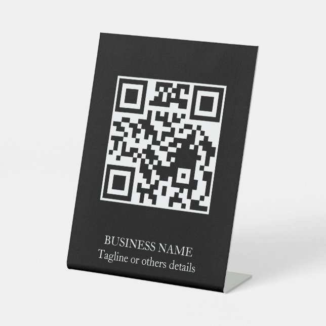 Schwarzes modernes QR-Code-Geschäftsdisplay-Podest Sockelschild (Vorderseite)