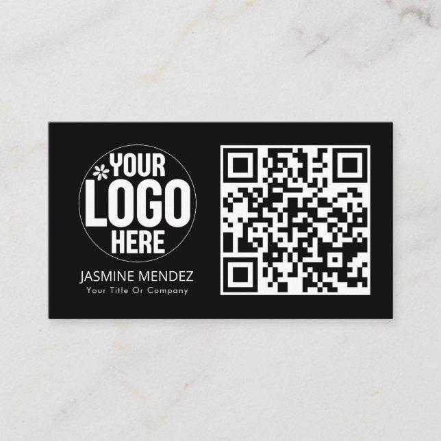 Schwarzes modernes QR-Code-Logo  Visitenkarte (Vorderseite)