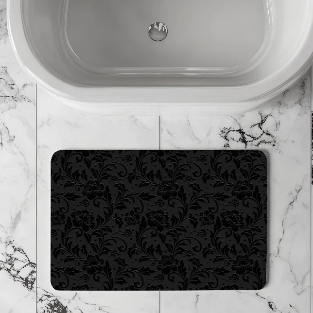 Schwarzes monochromes Vintage-Damaskmuster Badematte (Von Creator hochgeladen)