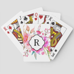Schwarzes Monogramm auf einer fetten rosa Wasserfa Spielkarten