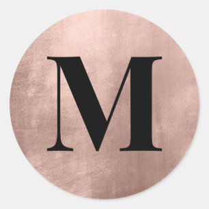 Schwarzes Monogramm auf falscher Rosen-Goldfolie Runder Aufkleber