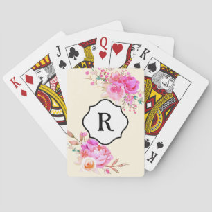 Schwarzes Monogramm auf kühnen rosa Wasserfarben-S Spielkarten