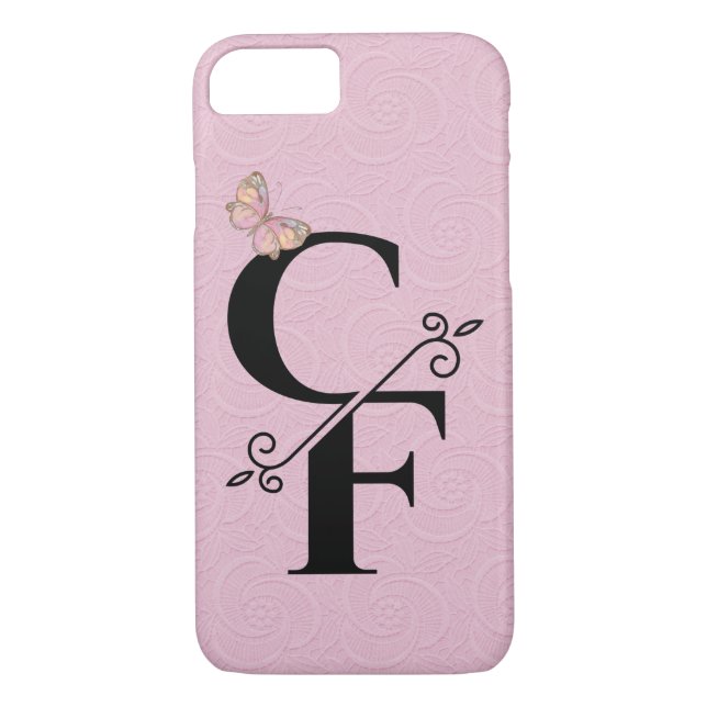 Schwarzes Monogramm auf rosa geprägtem Hintergrund Case-Mate iPhone Hülle (Rückseite)