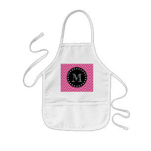 Schwarzes Monogramm des heißes Rosa-Zickzack Kinderschürze