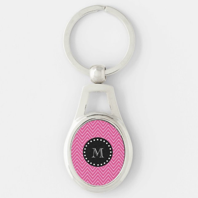 Schwarzes Monogramm des heißes Rosa-Zickzack Schlüsselanhänger (Vorderseite)