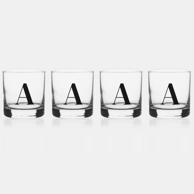Schwarzes Monogramm erstes Set aus Whiskey-Glas Whiskyglas (Vorderseite)