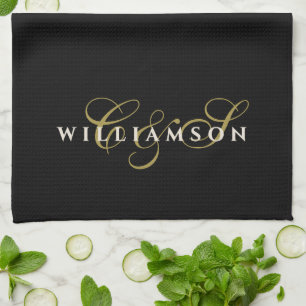 Schwarzes Monogramm Gold Creme Minimalistisches Ch Geschirrtuch