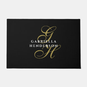 Schwarzes Monogramm Gold Weißer Name Minimalistisc Fußmatte