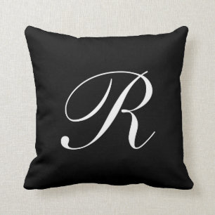 Schwarzes Monogramm-Kissen des Buchstabe-R Kissen