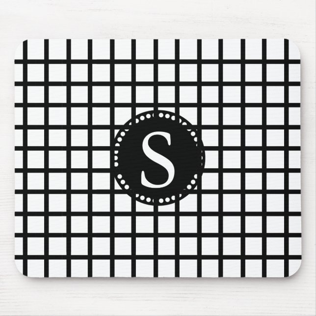 Schwarzes Monogramm mit Streifen aus weißen und sc Mousepad (Vorne)
