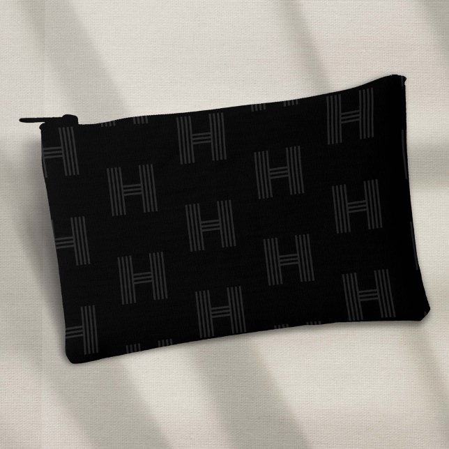 Schwarzes Monogramm-Muster, Golf Zubehörtasche (Black Monogram Pattern, Simple Black small pouch)