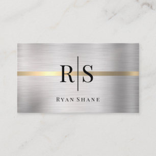 Schwarzes Monogramm & Name, gebürstetes Silber & G Visitenkarte