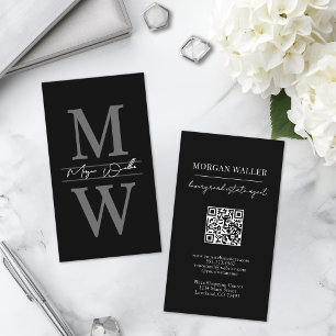 Schwarzes Monogramm Professional Vertikal Visitenkarte