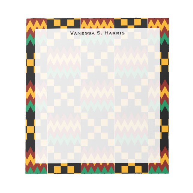Schwarzes Monogramm Rotes Gelbes Kwanzaa Kente Tuc Notizblock (Vorderseite)