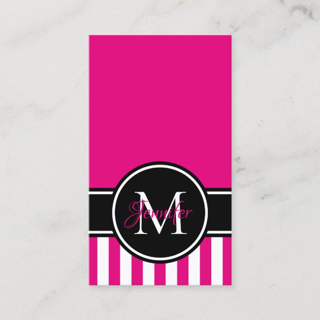 Schwarzes Monogramm, schwarz, rosa, Streifen Visitenkarte (Vorderseite)