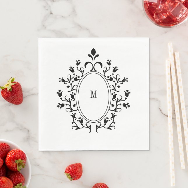 Schwarzes Monogramm Serviette (Beispiel)