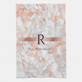 Schwarzes Monogramm und Name, Weißes und Rose-Gold Geschirrtuch
