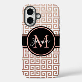 Schwarzes Monogramm, weiß und Rose iPhone 16 Hülle