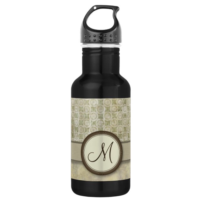 Schwarzes Moosgemälde mit Monogramm Edelstahlflasche (Vorderseite)