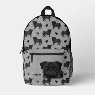 Schwarzes Mops-Hund-Mops-Designmuster mit Namen Gr Bedruckter Rucksack