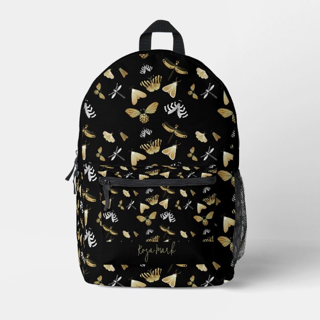 Schwarzes Moth Butterfly-Muster Bedruckter Rucksack (Vorderseite)